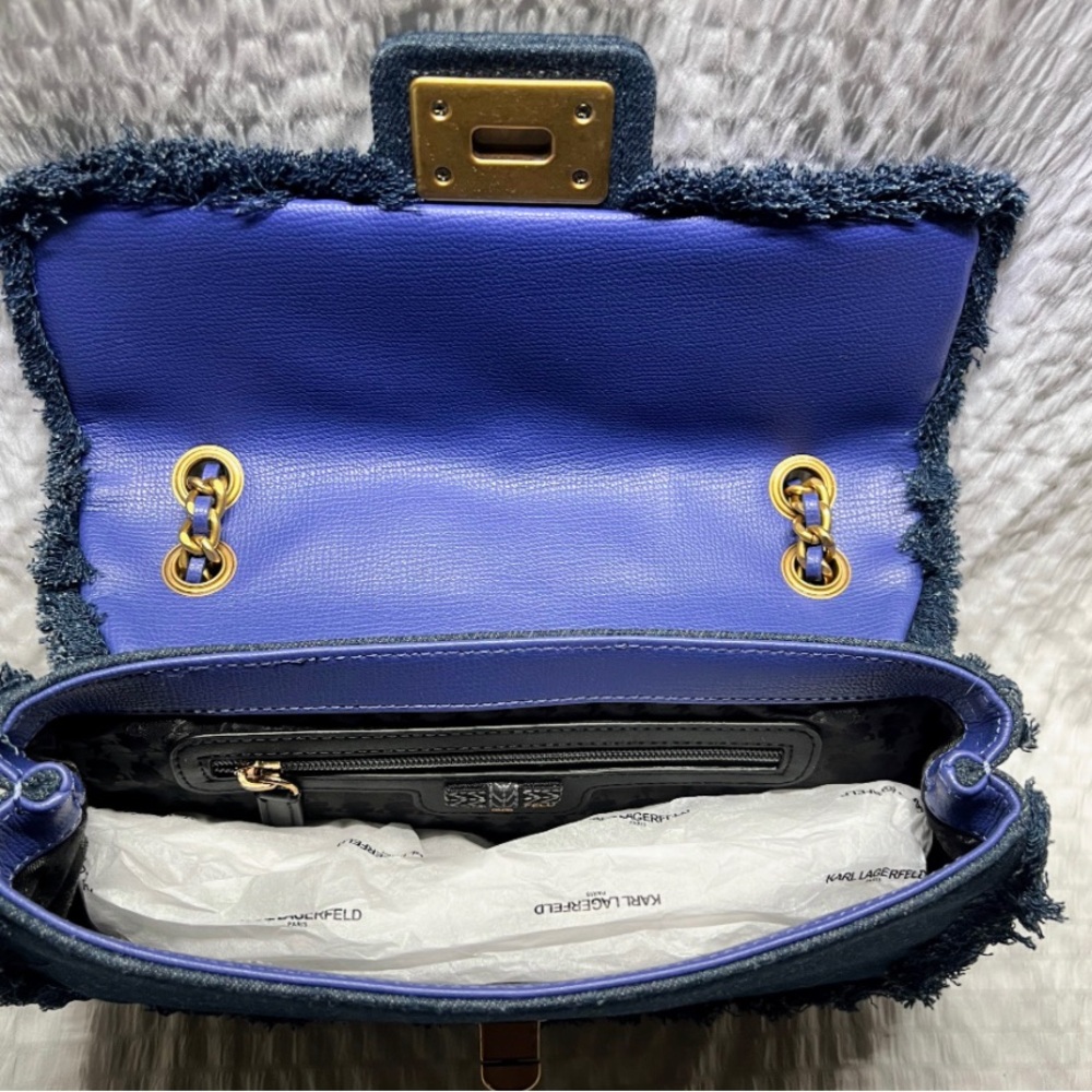 Karl Lagerfeld Paris Agyness Denim Shoulder Bag Pearl. - Picture 7 of 8